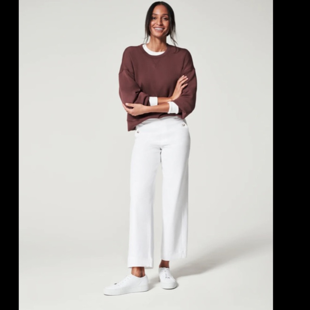 Spanx Stretch Twill Cropped Wide Leg Pant Bright White Medium Short/Petite